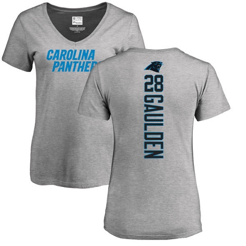 Carolina Panthers Ash Women Rashaan Gaulden Backer V-Neck NFL Football #28 T Shirt